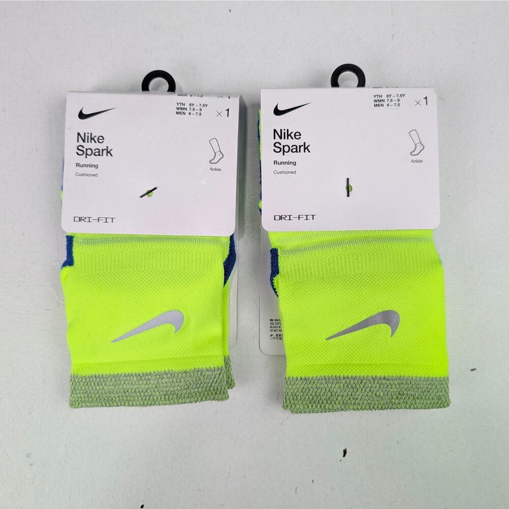 Nike Spark Running Ankle Socks - 2 Pack - Vivid Yellow/Blue - W7.5-9 M6-7.5